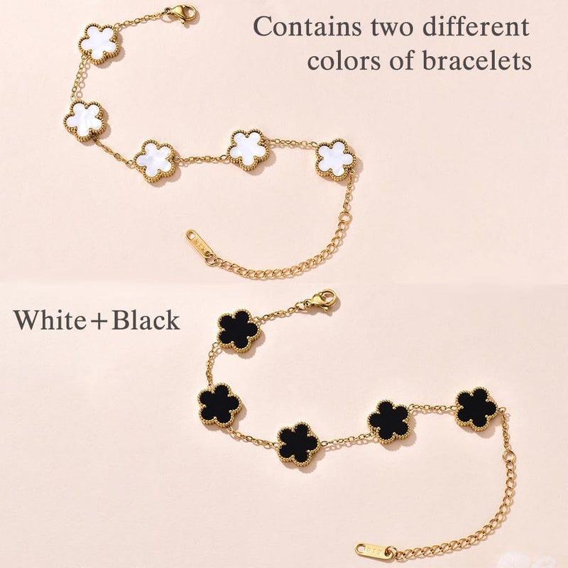 FLY FEI 18K Gold-Plated Four Leaf Clover Bracelet for Women,Adjustable lucky Bracelet Set Jewelry Gift-Hypoallergenic Charm for Birthdays, Wellness & Daily Wear - Image 2